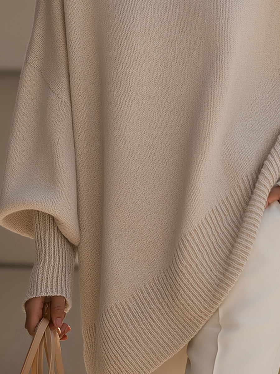 Jannika | Oversized Draperad Tröja med Bred Halsringning