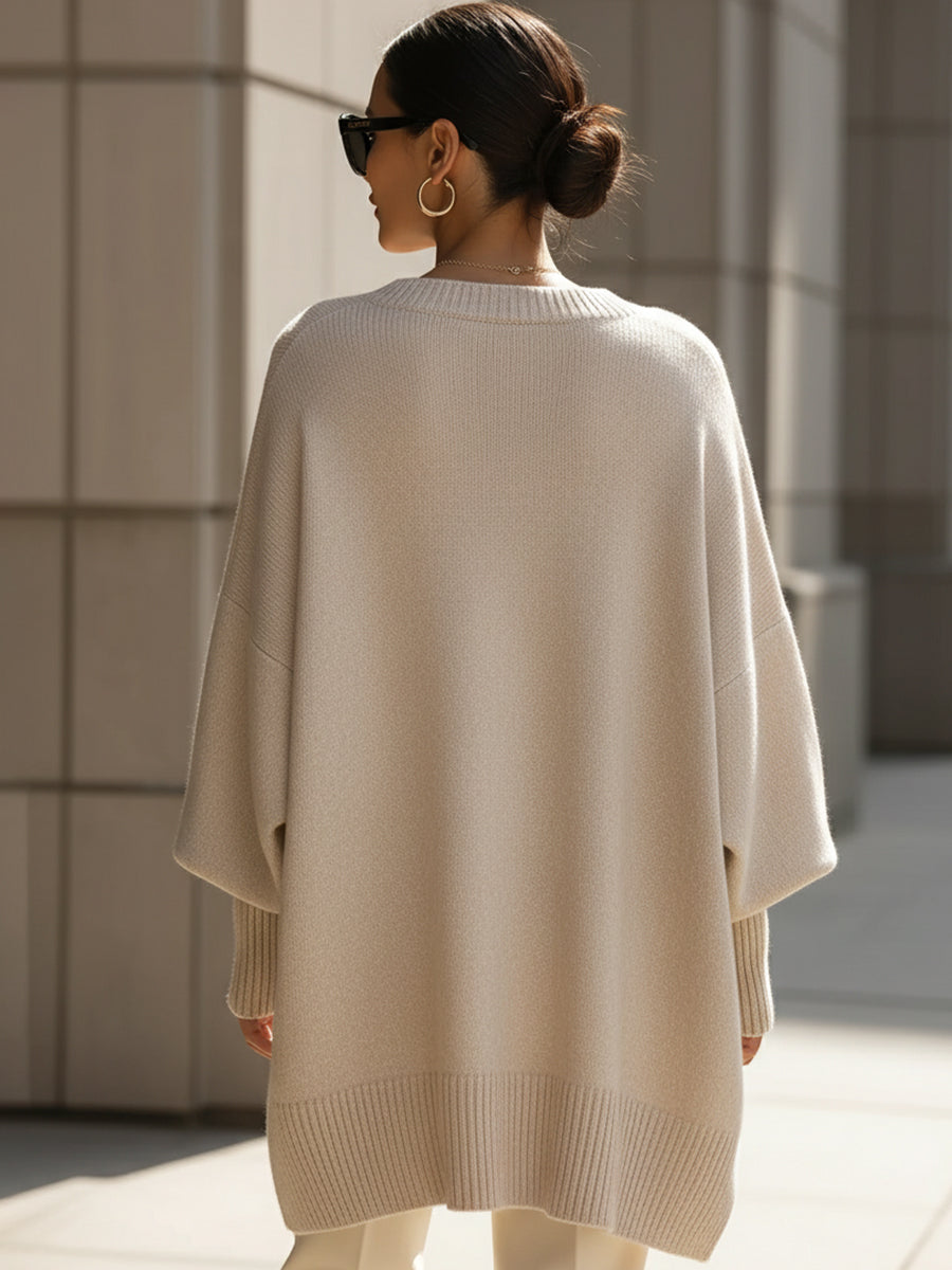 Jannika | Oversized Draperad Tröja med Bred Halsringning