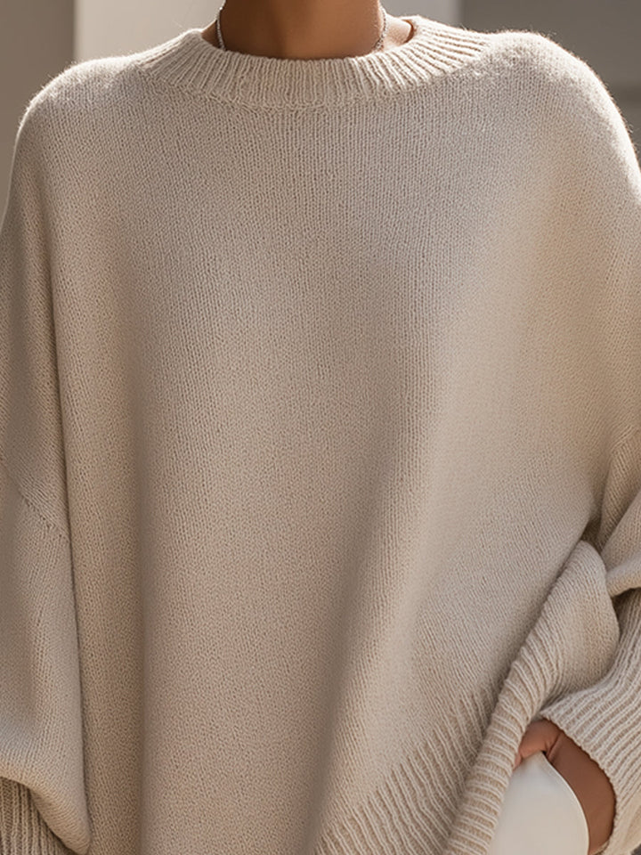 Jannika | Oversized Draperad Tröja med Bred Halsringning