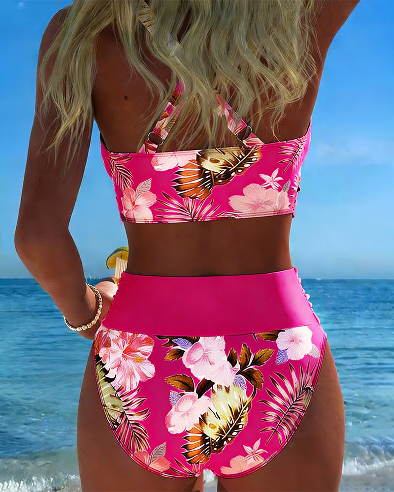 Liv | Bikini Kontrast Blommönster Delad