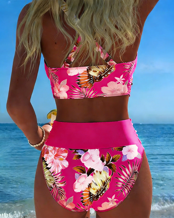 Liv | Bikini Kontrast Blommönster Delad