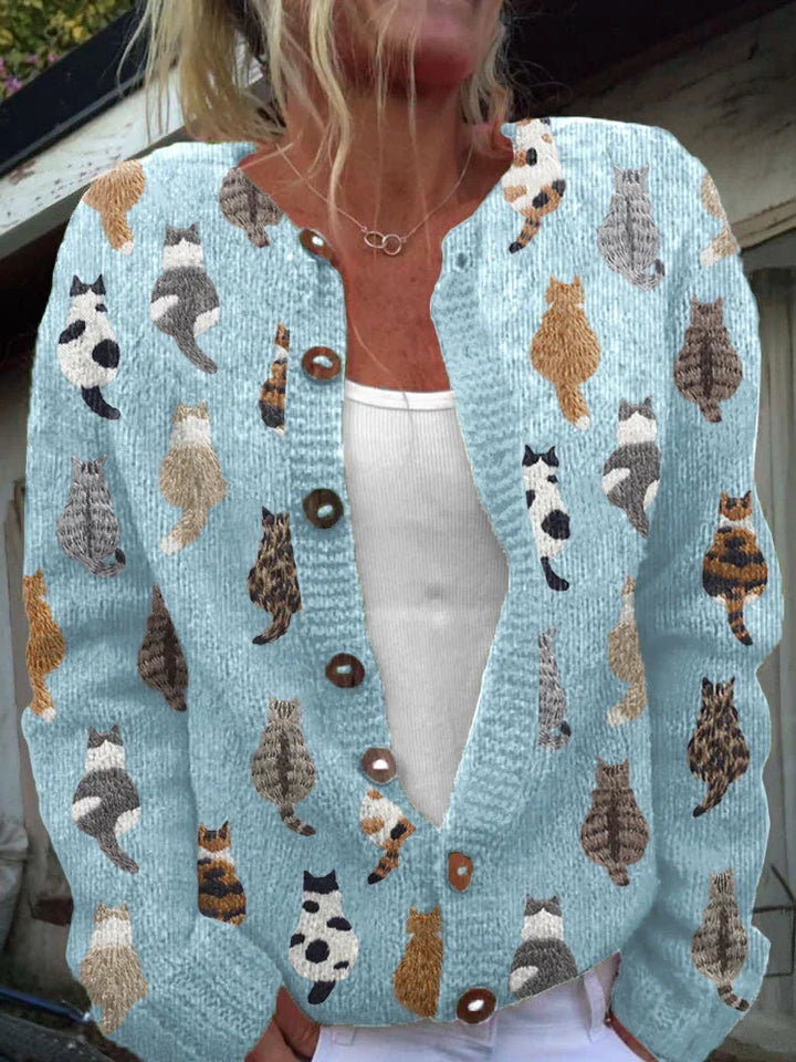 Miriam | Stickad cardigan med kattmotiv