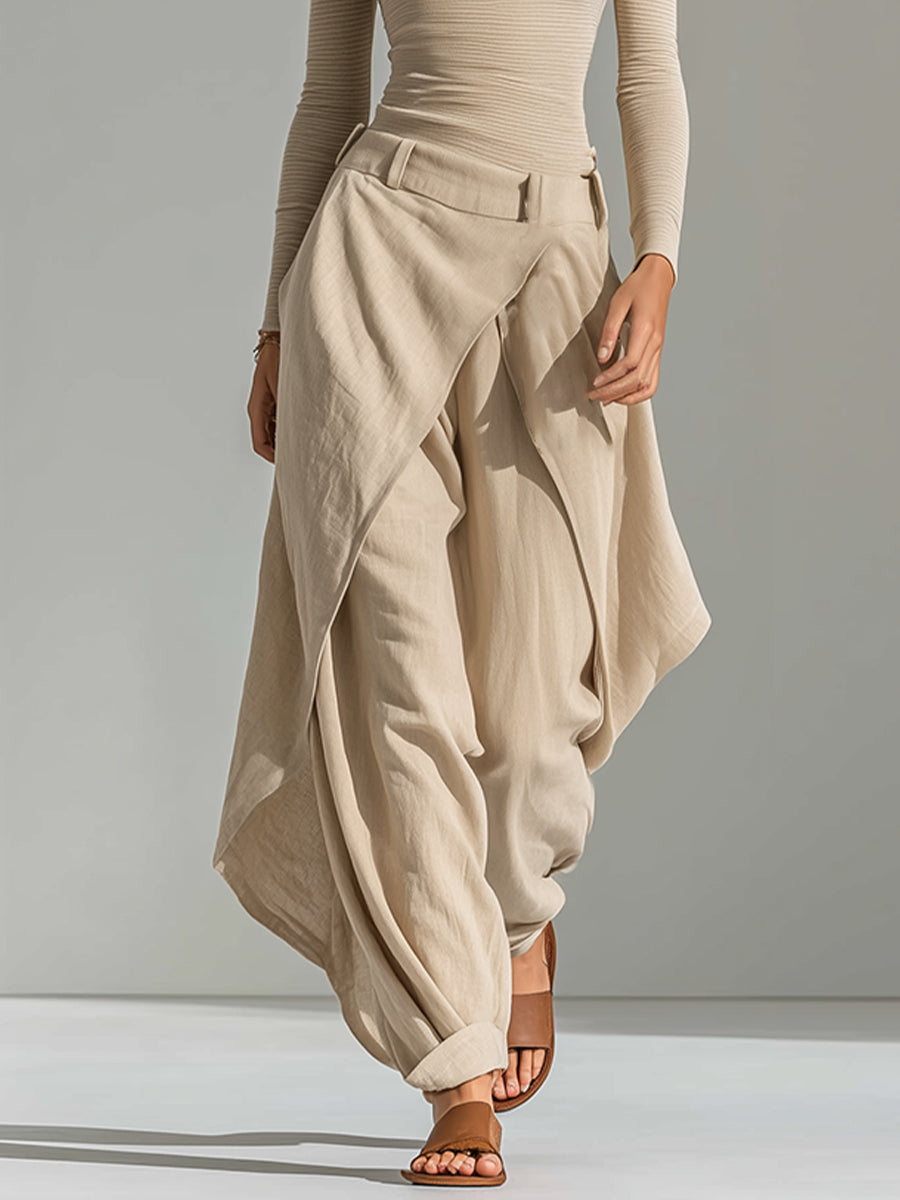 Allie | Beige off-shoulder topp och breda lagerbyxor