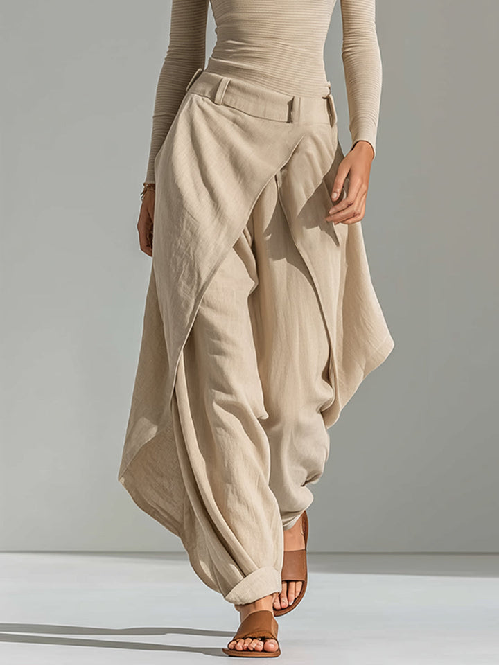 Allie | Beige off-shoulder topp och breda lagerbyxor
