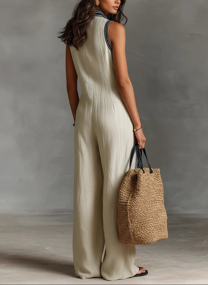 Paulina | Ärmlös Jumpsuit med Dekorativ Ståkrage