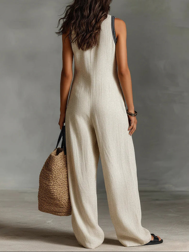 Paulina | Ärmlös Jumpsuit med Dekorativ Ståkrage