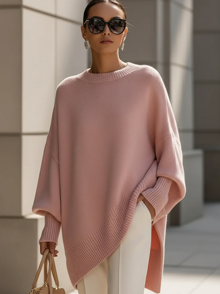 Jannika | Oversized Draperad Tröja med Bred Halsringning
