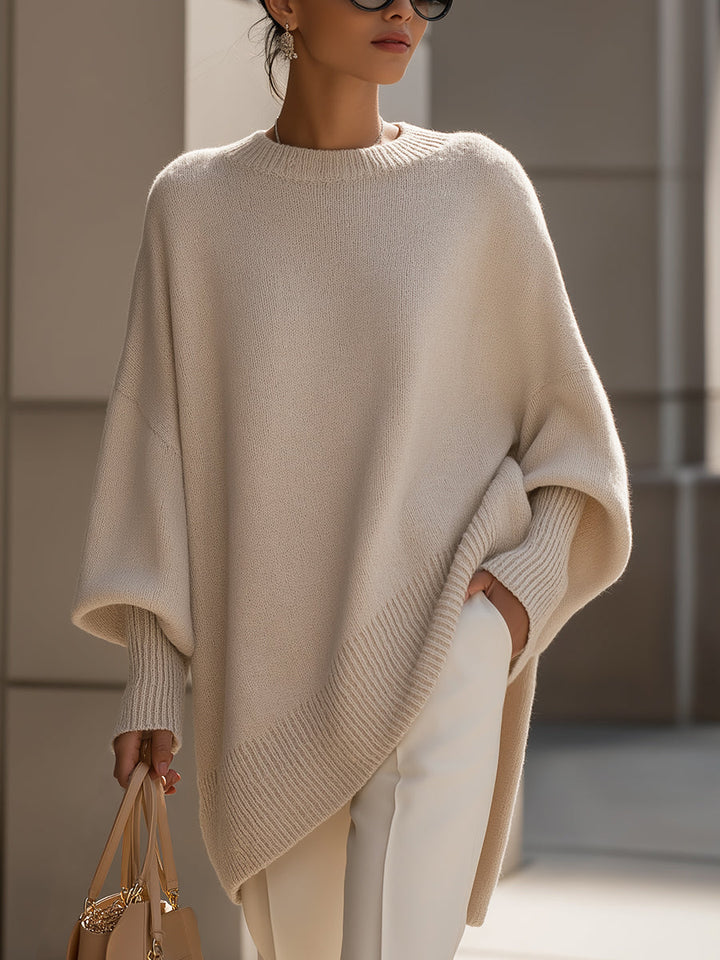Jannika | Oversized Draperad Tröja med Bred Halsringning