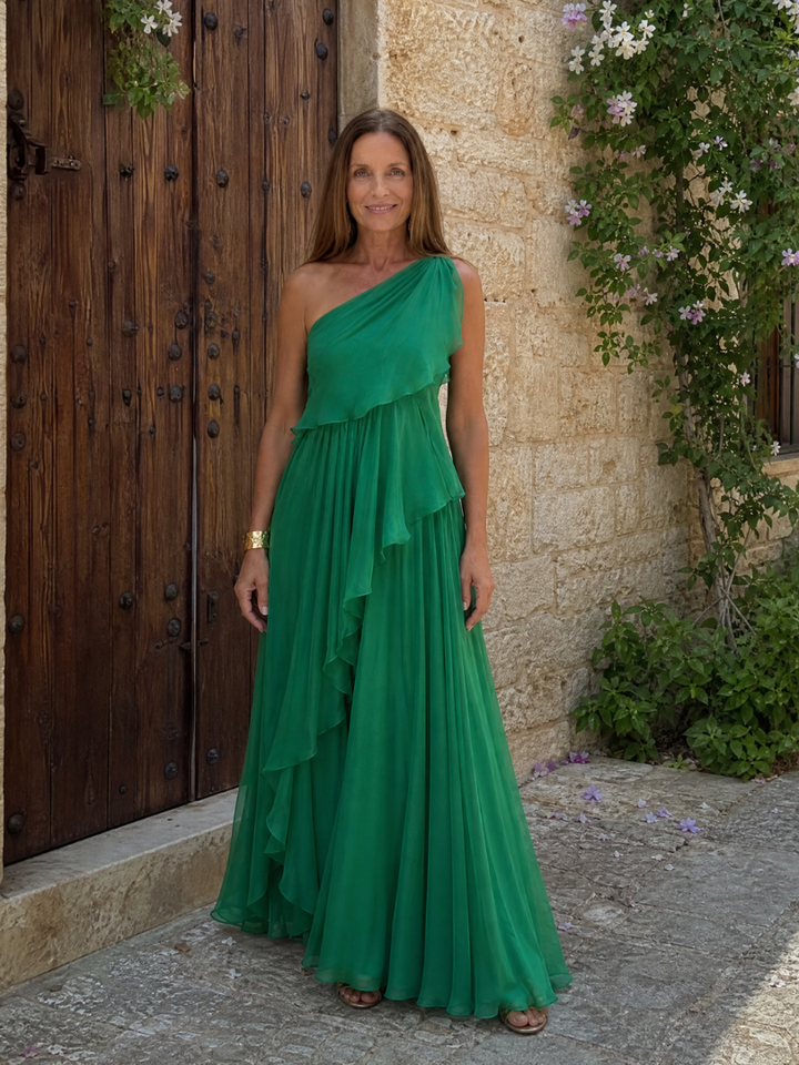 Eliana | Enaxlad Chiffon Maxi Klänning