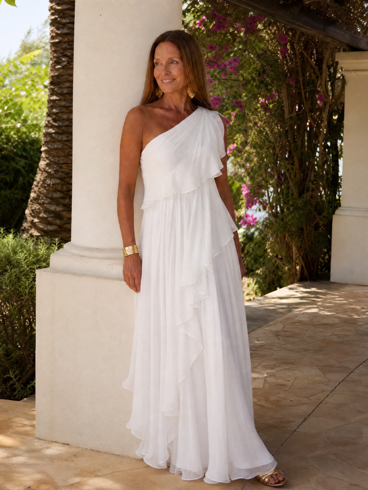 Eliana | Enaxlad Chiffon Maxi Klänning