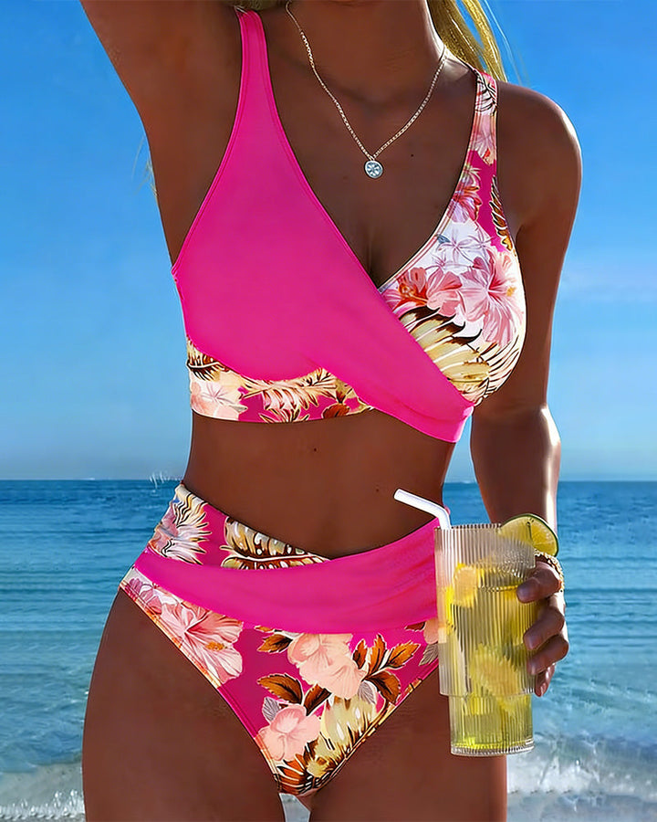 Liv | Bikini Kontrast Blommönster Delad