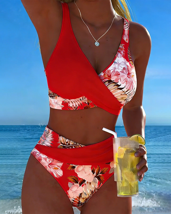 Liv | Bikini Kontrast Blommönster Delad