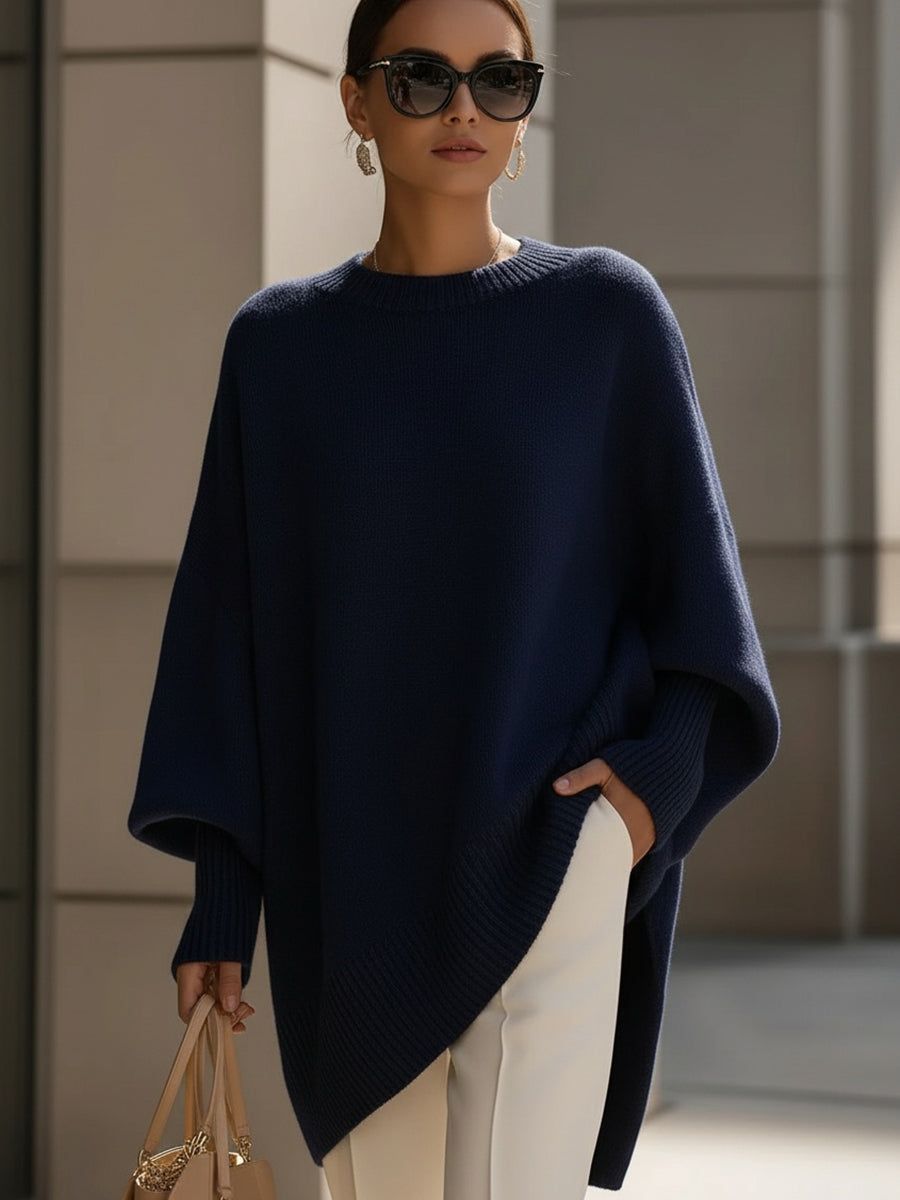 Jannika | Oversized Draperad Tröja med Bred Halsringning