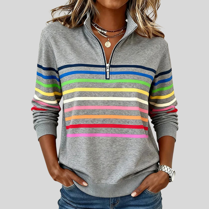Prismette | Färgglad Randig Quarter-Zip Sweatshirt