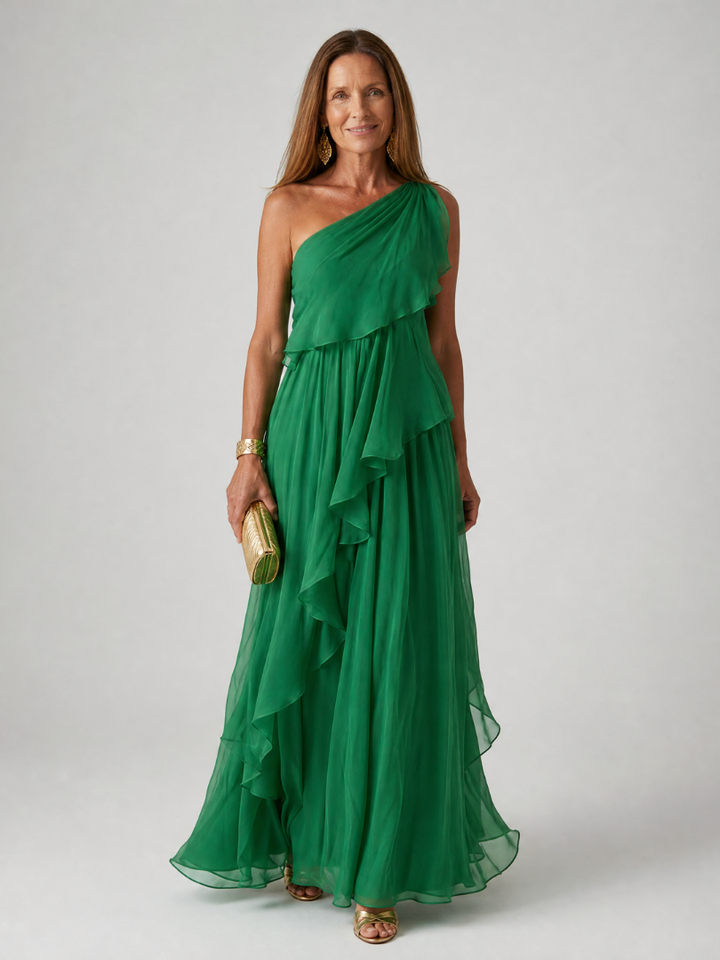 Eliana | Enaxlad Chiffon Maxi Klänning