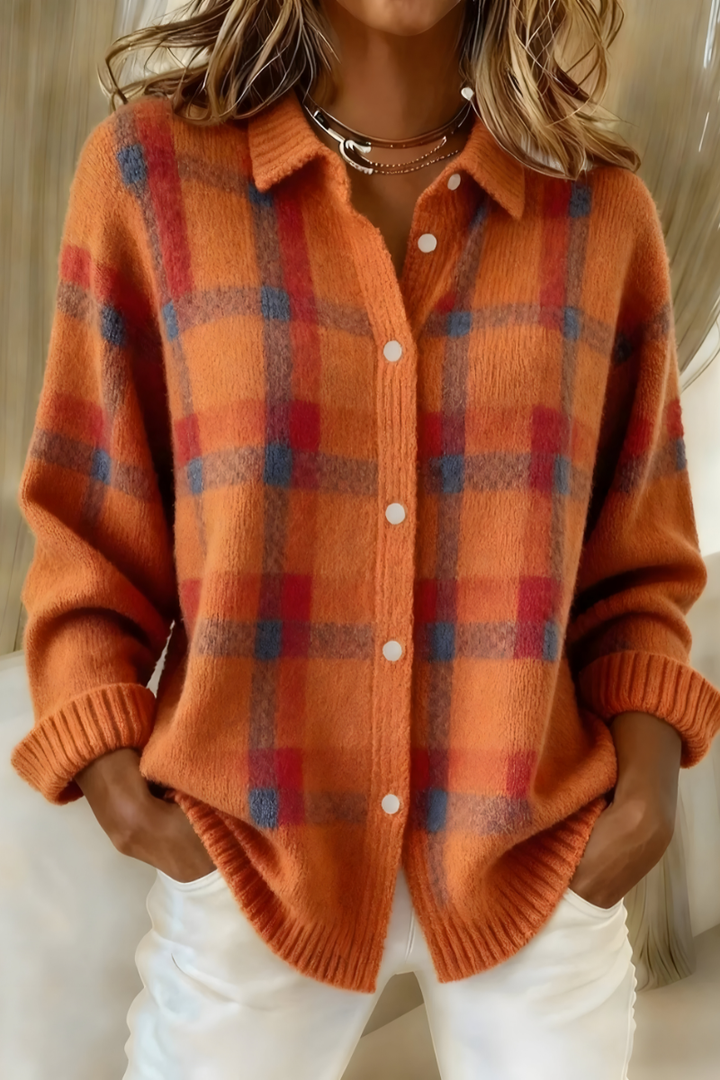 Alma | Rutig Stickad Cardigan