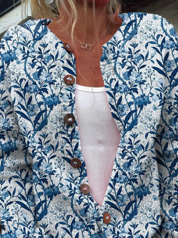 Tiverly | Vintage Blommig Knappframs Cardigan