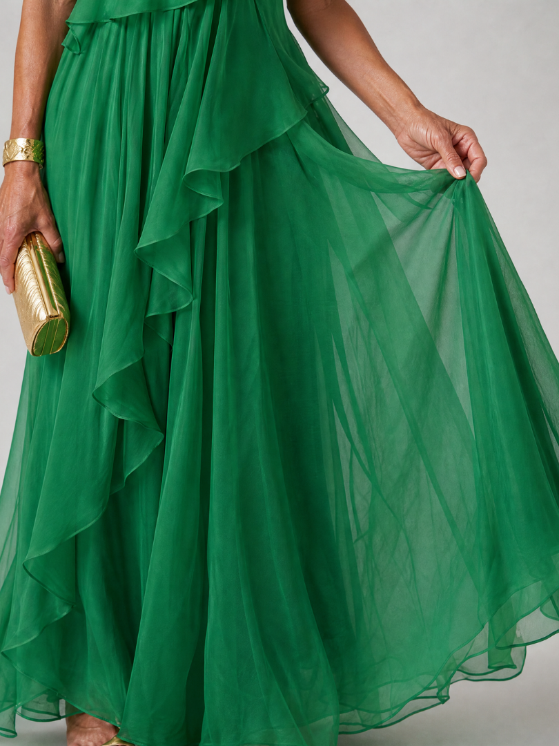 Eliana | Enaxlad Chiffon Maxi Klänning