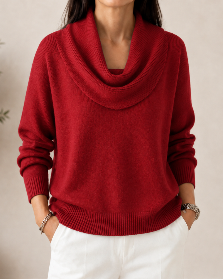 Caralina | Elegant Cowl Neck Stickad Tröja