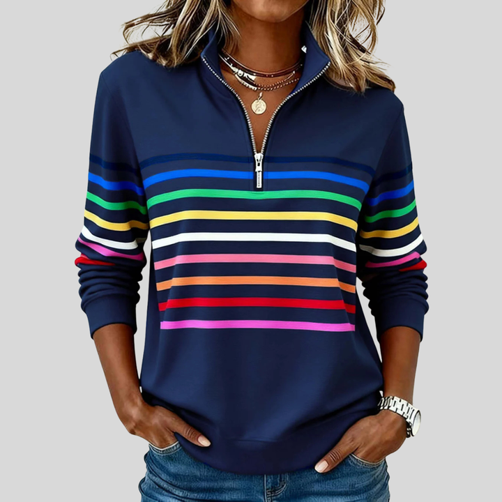 Prismette | Färgglad Randig Quarter-Zip Sweatshirt