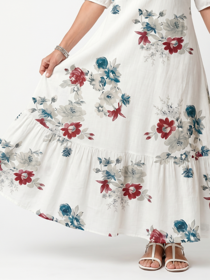 Maeva | Spridd Blommig Fringed Midi Klänning