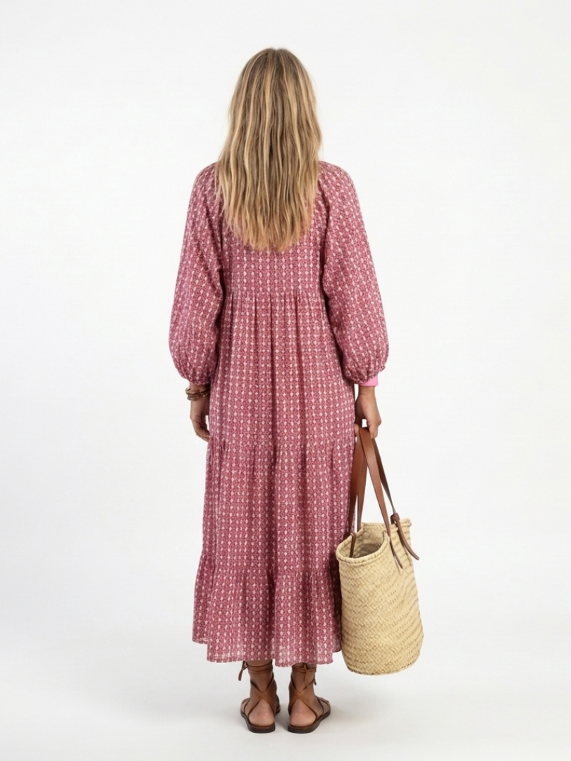 Arlette | Geometrisk Mönster Långärmad Midi Klänning