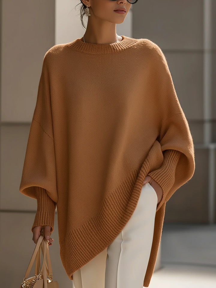 Jannika | Oversized Draperad Tröja med Bred Halsringning