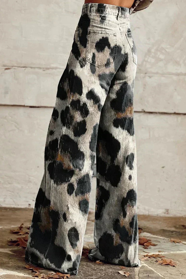 Lisa | bohemiska byxor i cheetahmönster, avslappnad passform, beige, bomullsblandning