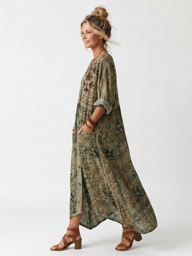 Ariane | Knappframs oversized midiklänning med fickor