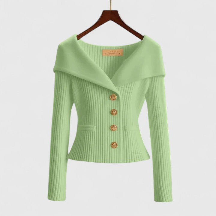 Dominique | Smickrande Cardigan med Bred Krage