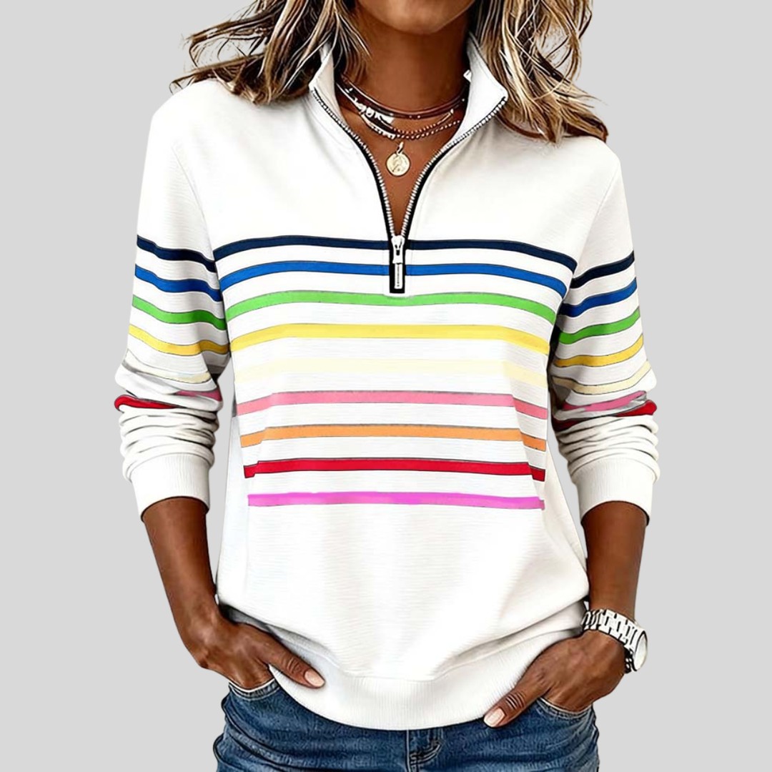 Prismette | Färgglad Randig Quarter-Zip Sweatshirt