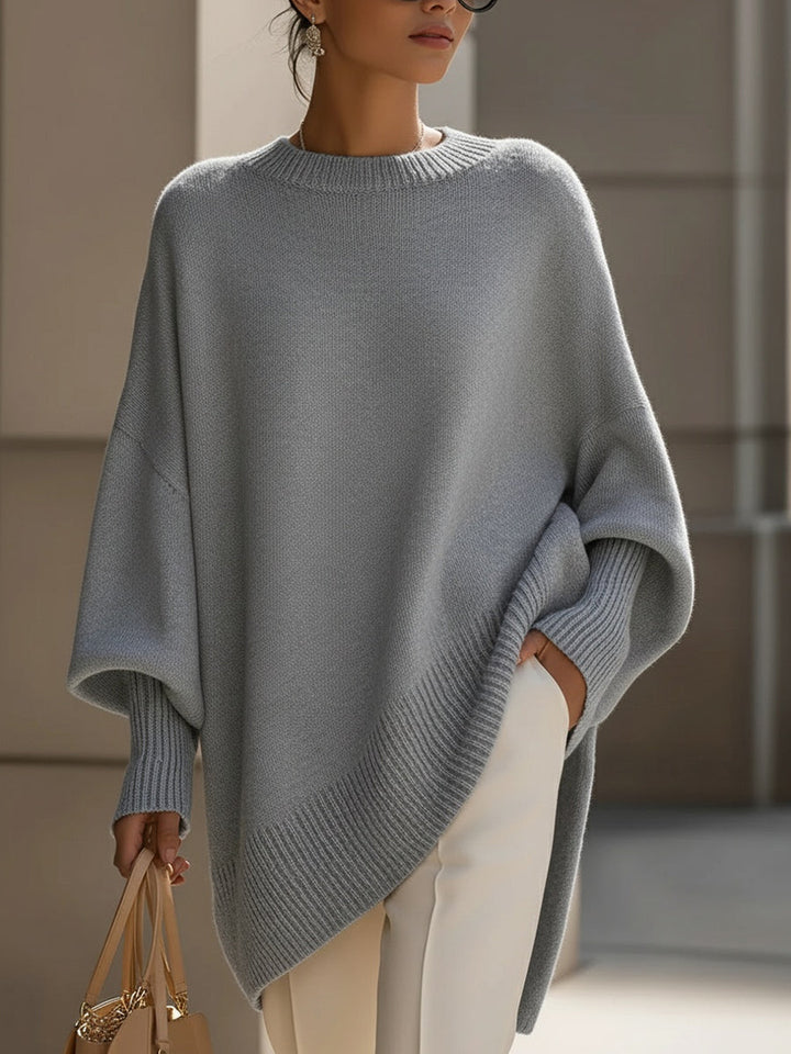 Jannika | Oversized Draperad Tröja med Bred Halsringning
