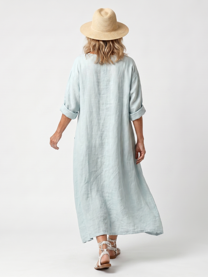 Kassiani | Utsmyckad Panel Broderad Oversized Pocket Midi Klänning