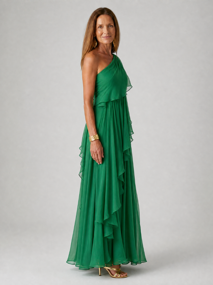 Eliana | Enaxlad Chiffon Maxi Klänning