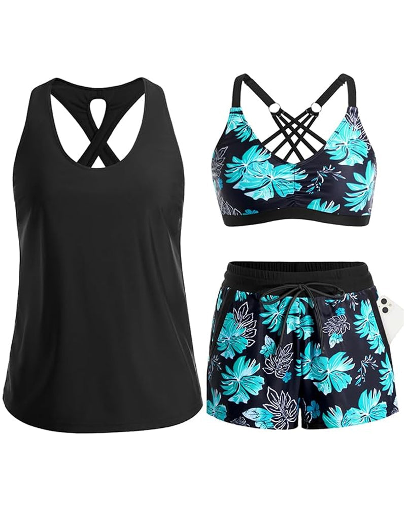 Mathilda | Tredelat tankini-, bikini- och cover-up-set