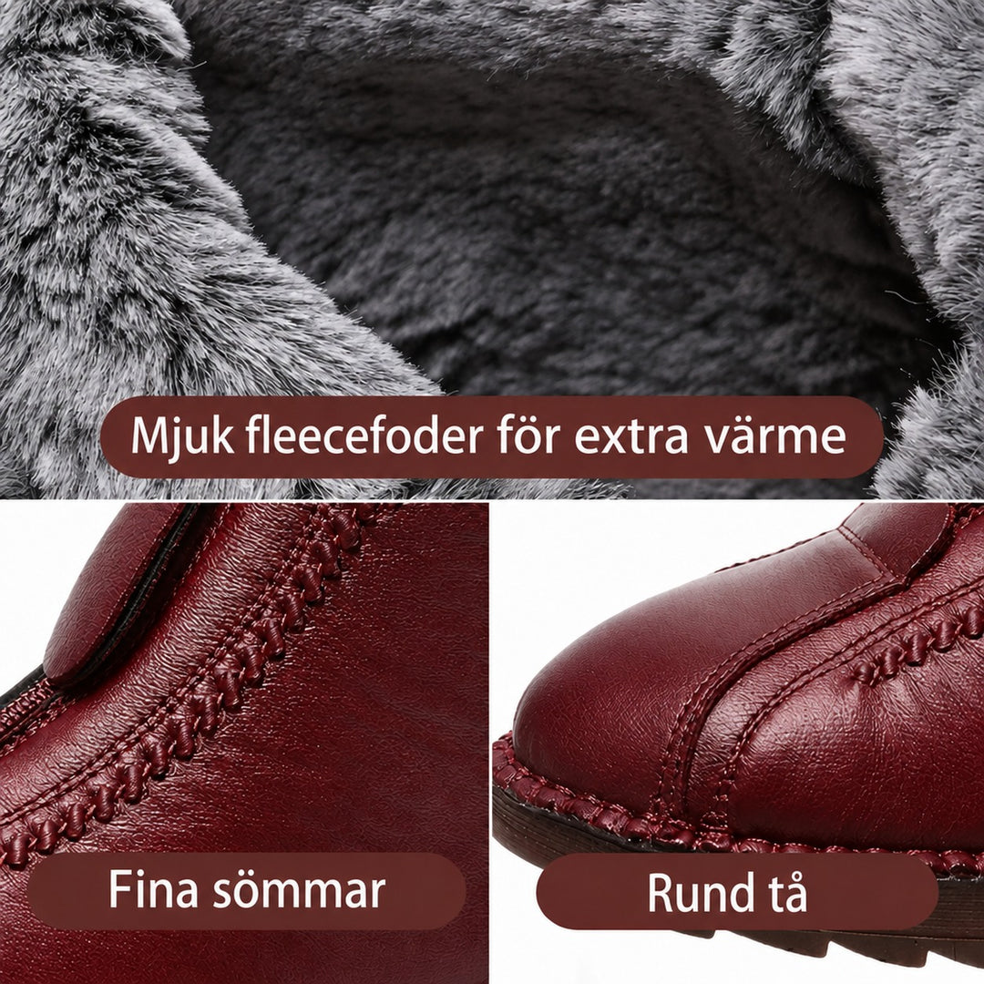 Gudny ankelboots, detaljer på foder, stygn och rund tå