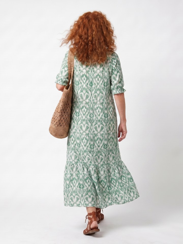 Ilara | Mönstrad V-ringad Tassel Midi Klänning