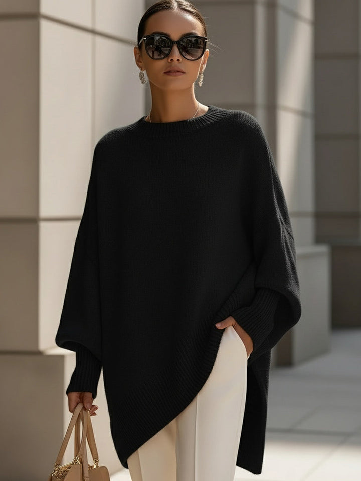 Jannika | Oversized Draperad Tröja med Bred Halsringning