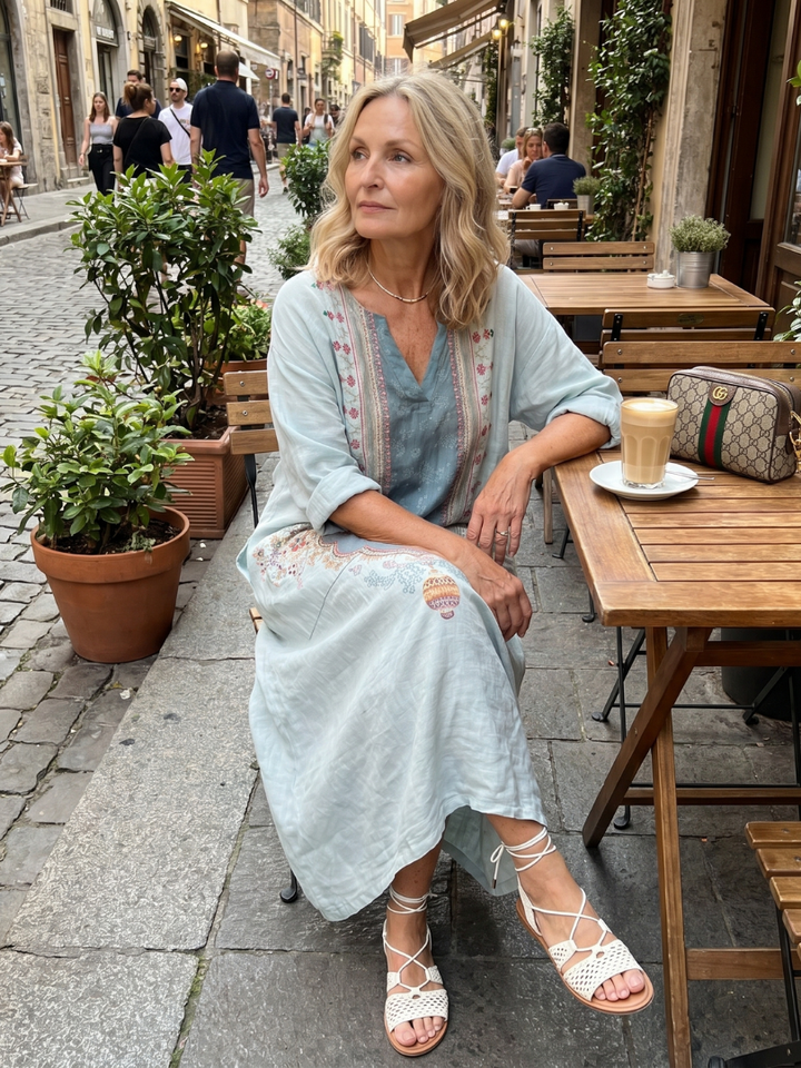Kassiani | Utsmyckad Panel Broderad Oversized Pocket Midi Klänning