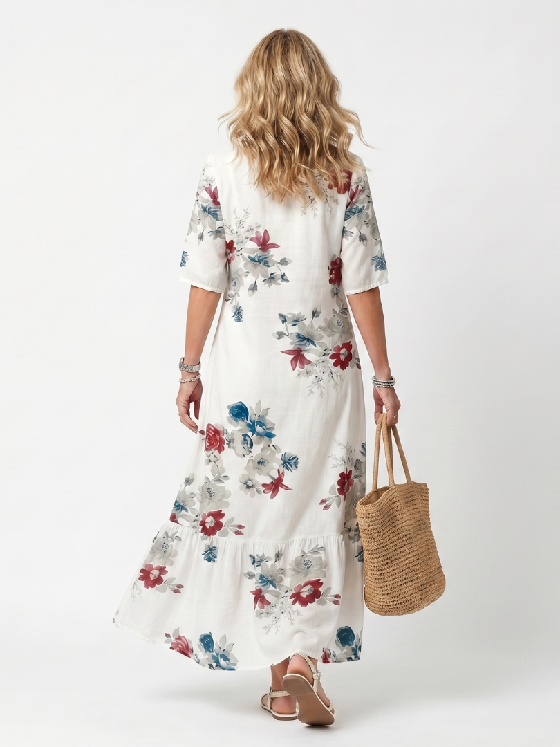 Maeva | Spridd Blommig Fringed Midi Klänning