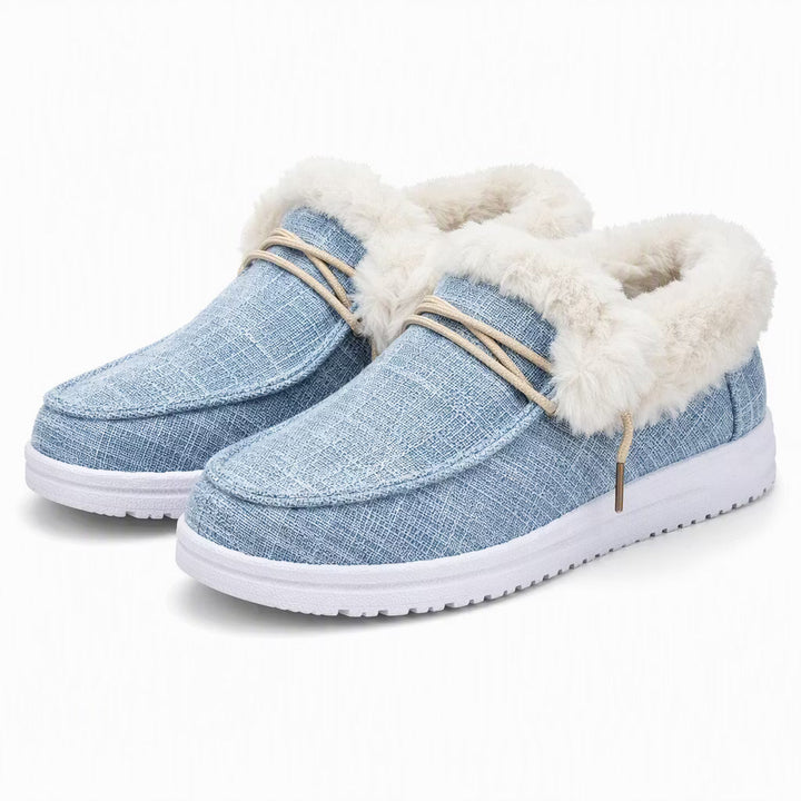 Regina slip-on-skor med plyschfoder i himmelsblått