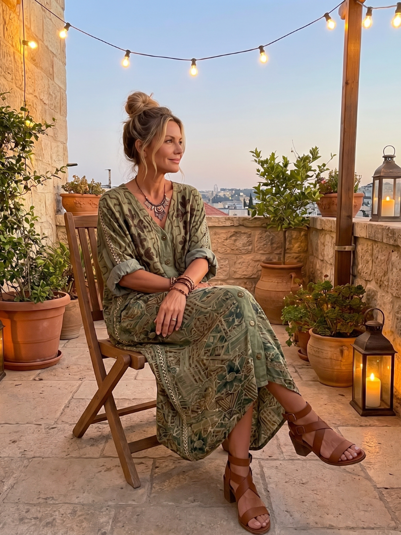 Aleta | Broderad Oversized Midi Klänning med Knappfront och Fickor