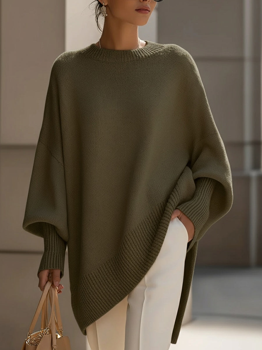 Jannika | Oversized Draperad Tröja med Bred Halsringning