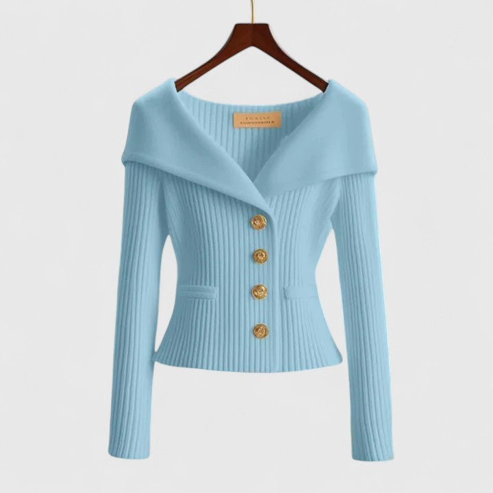 Dominique | Smickrande Cardigan med Bred Krage