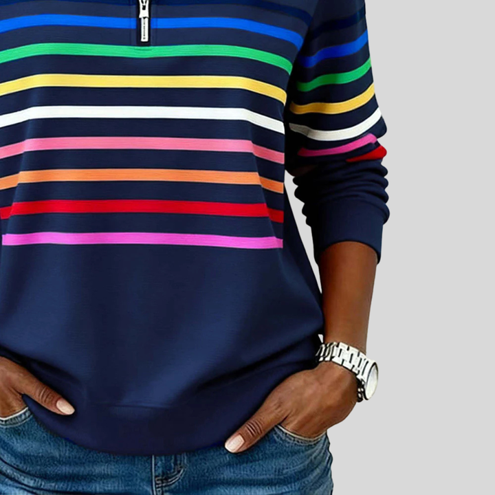 Prismette | Färgglad Randig Quarter-Zip Sweatshirt