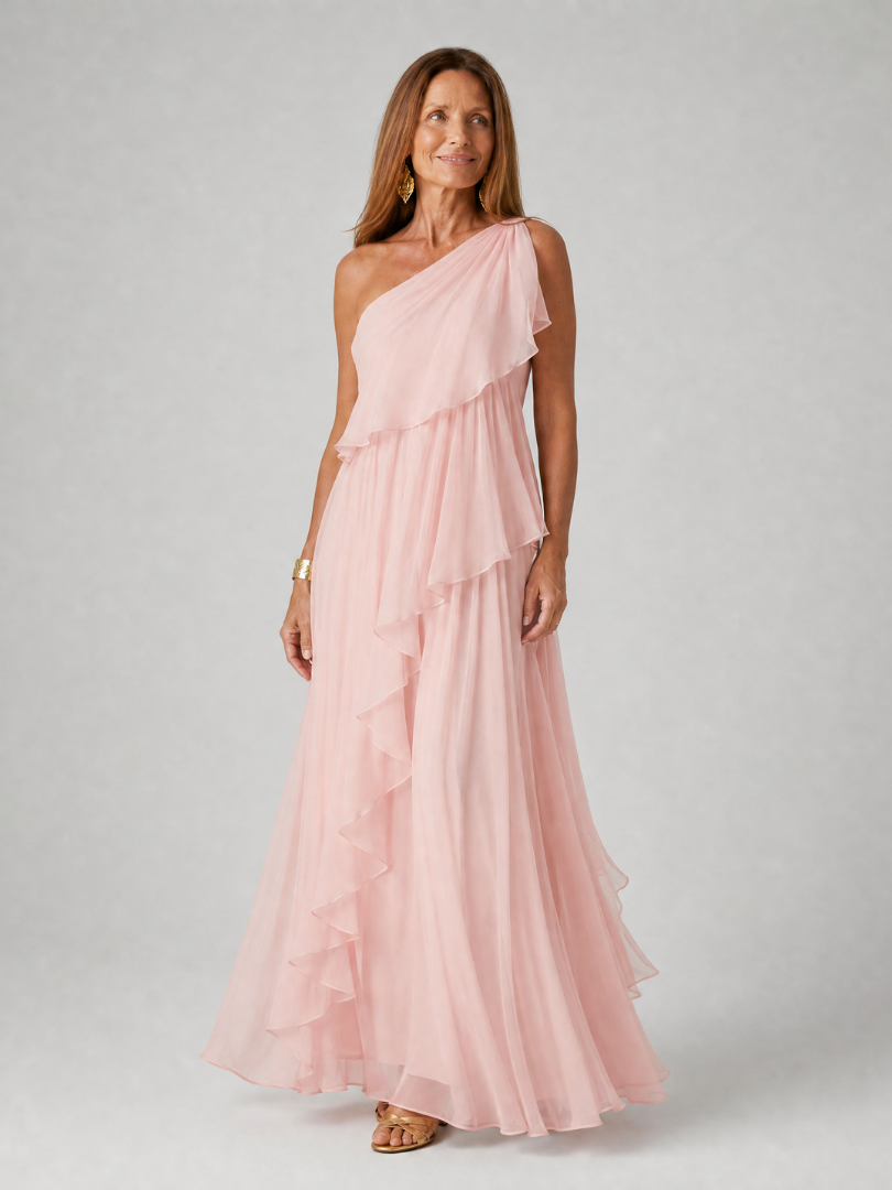 Eliana | Enaxlad Chiffon Maxi Klänning