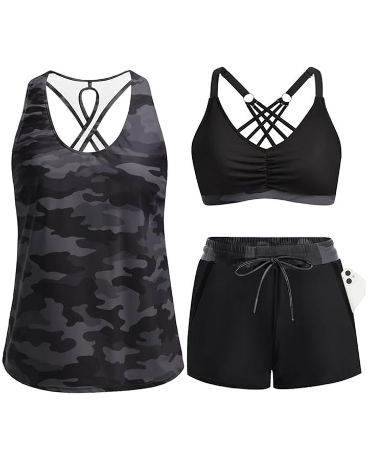 Mathilda | Tredelat tankini-, bikini- och cover-up-set