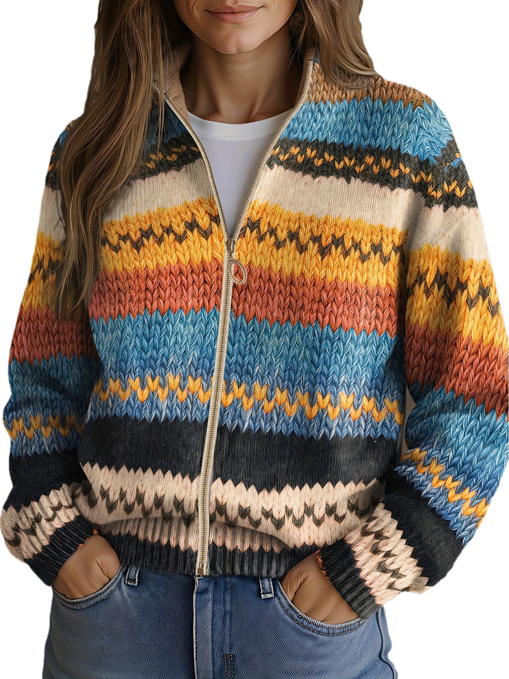 Yseult | Flerfärgad Zigzag Randig Stickad Cardigan
