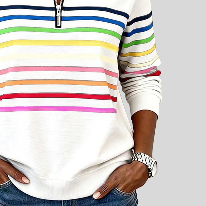 Prismette | Färgglad Randig Quarter-Zip Sweatshirt