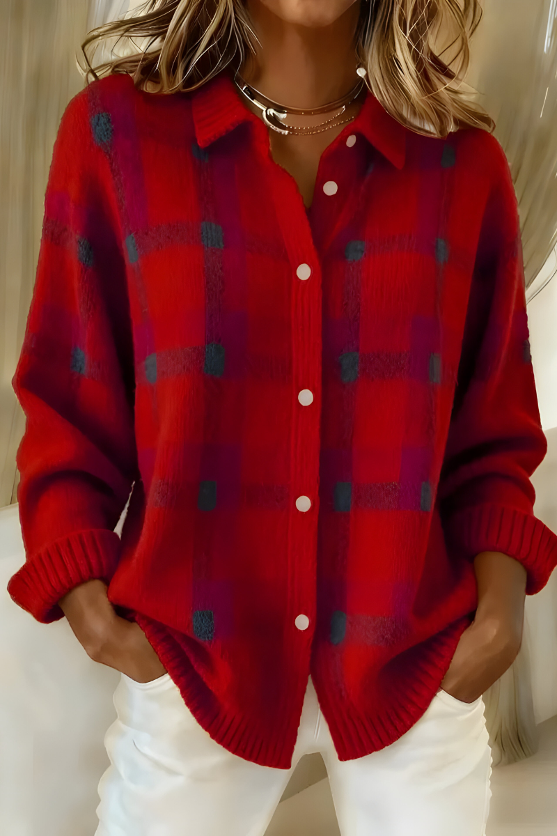 Alma | Rutig Stickad Cardigan